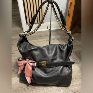 Burberry Leather Shoulder Bag with Gold Chain Accent & Scottish Bow